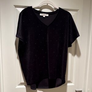 LOFT Black Short Sleeve V-Neck Top with sparkle